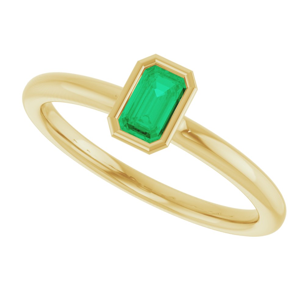 14K Yellow Gold Lab-Grown Emerald Stackable Ring
