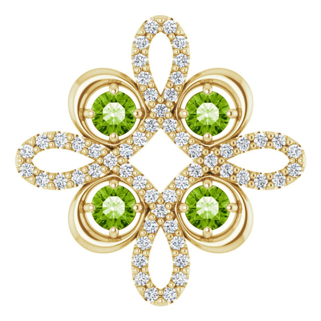 14K Yellow Natural Peridot & 1/8 CTW Natural Diamond Clover Pendant