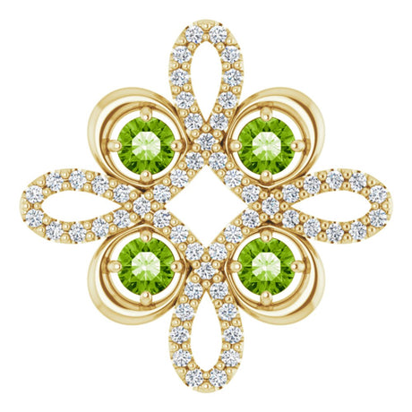 14K Yellow Gold Natural Peridot & 1/8 CTW Natural Diamond Clover Pendant