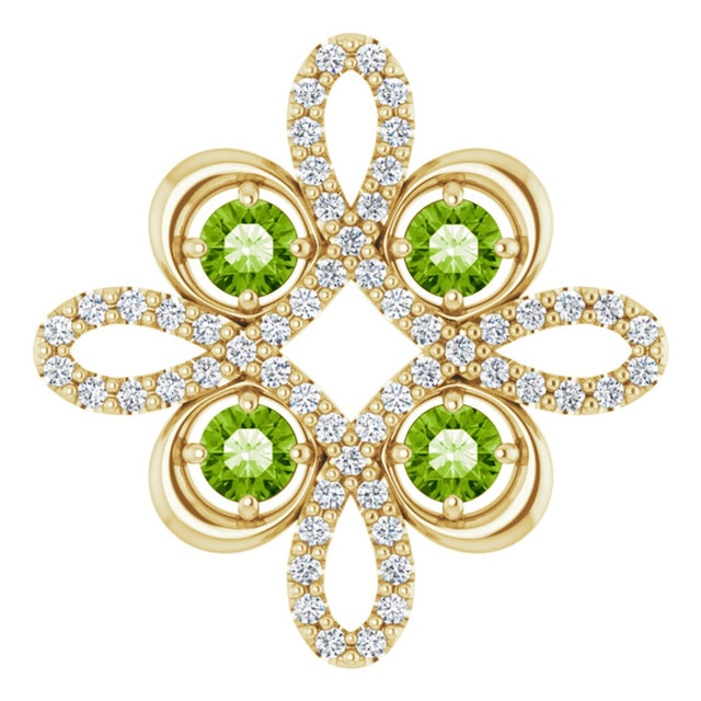 14K Yellow Gold Natural Peridot & 1/8 CTW Natural Diamond Clover Pendant