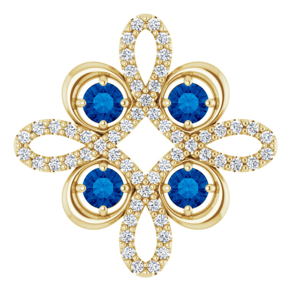 14K Yellow Natural Blue Sapphire & 1/6 CTW Natural Diamond Clover Pendant