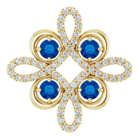 14K Yellow Natural Blue Sapphire & 1/6 CTW Natural Diamond Clover Pendant