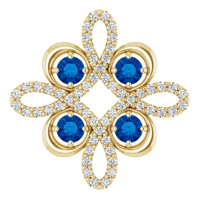 14K Yellow Natural Blue Sapphire & 1/6 CTW Natural Diamond Clover Pendant