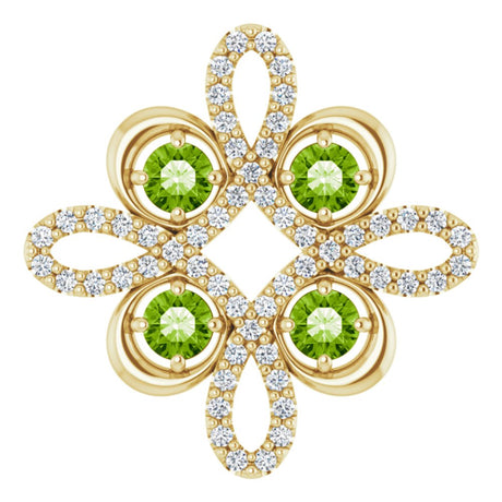 14K Yellow Natural Peridot & 1/8 CTW Natural Diamond Clover Pendant