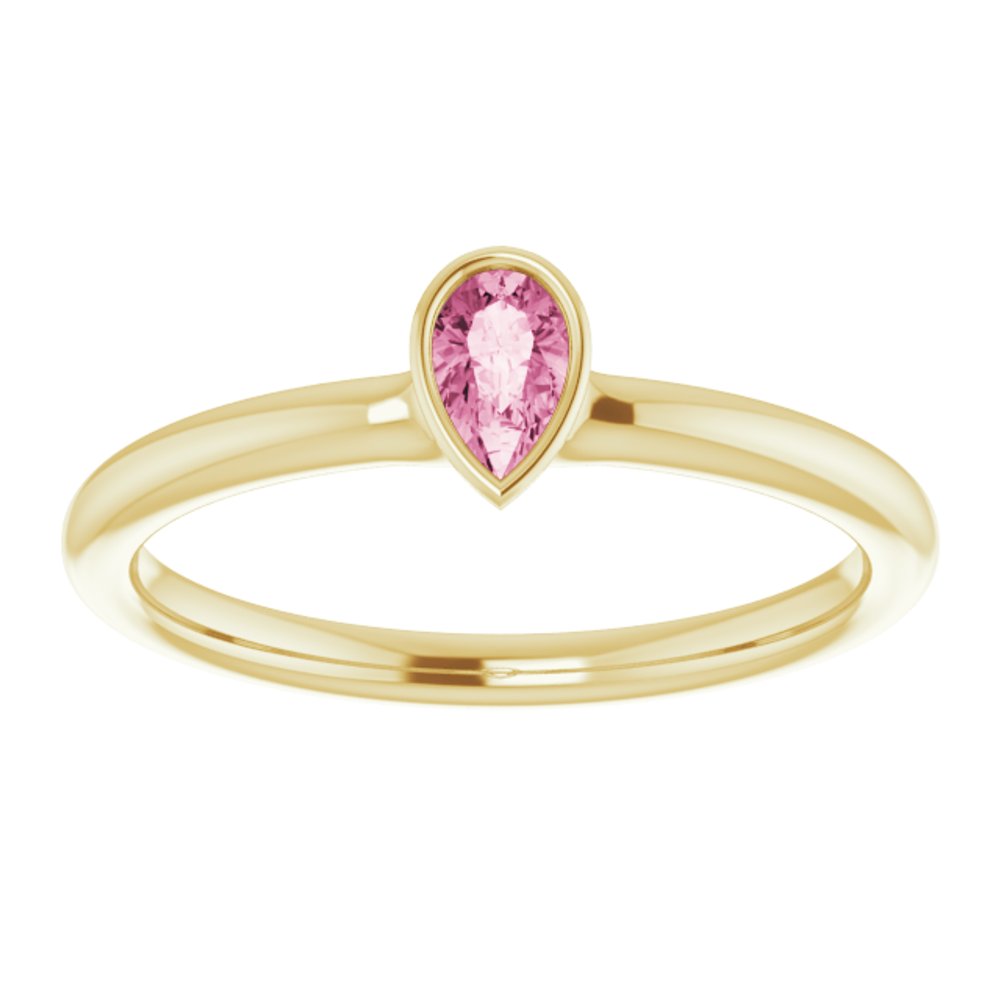 14K Yellow Natural Pink Tourmaline Stackable Ring