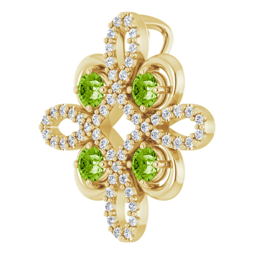 14K Yellow Natural Peridot & 1/8 CTW Natural Diamond Clover Pendant