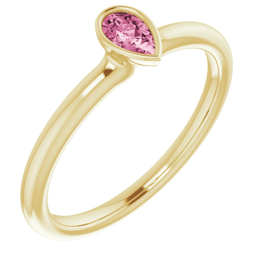 14K Yellow Natural Pink Tourmaline Stackable Ring