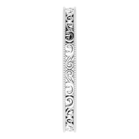 Platinum 2.5 mm Milgrain Edge Sculptural Flat Band Size 7.5