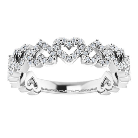 14K White Gold 1/3 CTW Natural Diamond Stackable Heart Ring