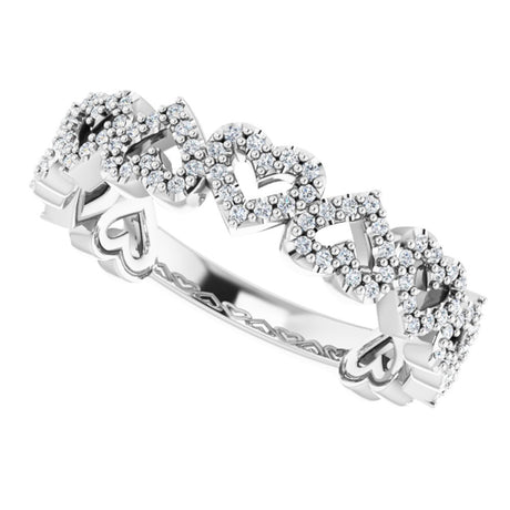 14K White Gold 1/3 CTW Natural Diamond Stackable Heart Ring