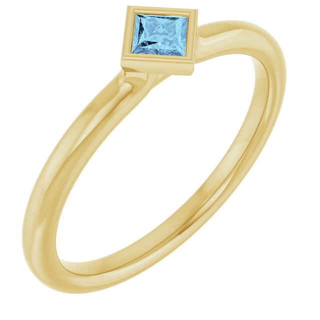 14K Yellow Natural Aquamarine Stackable Ring