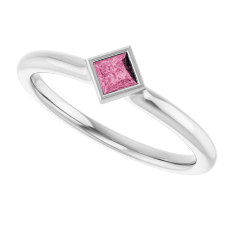 Sterling Silver Natural Pink Tourmaline Stackable Ring