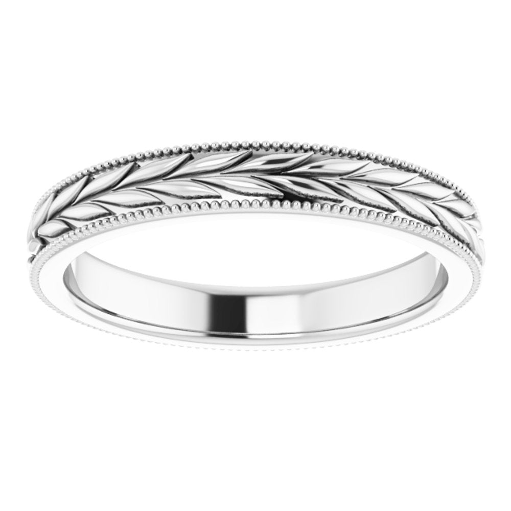 Platinum 3 mm Milgrain Edge Wheat Pattern Flat Band Size 7