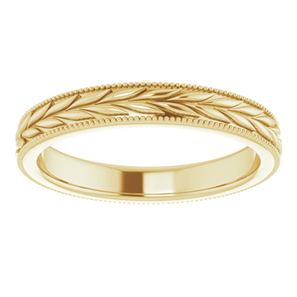 14K Yellow Gold 3 mm Milgrain Edge Wheat Pattern Flat Band Size 6