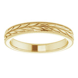 14K Yellow Gold 3 mm Milgrain Edge Wheat Pattern Flat Band Size 6