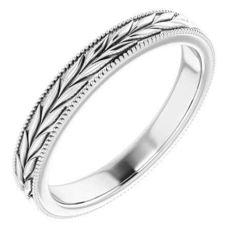 Sterling Silver 3 mm Milgrain Edge Wheat Pattern Flat Band Size 8