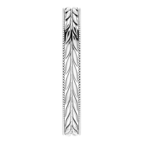Platinum 3 mm Milgrain Edge Wheat Pattern Flat Band Size 7