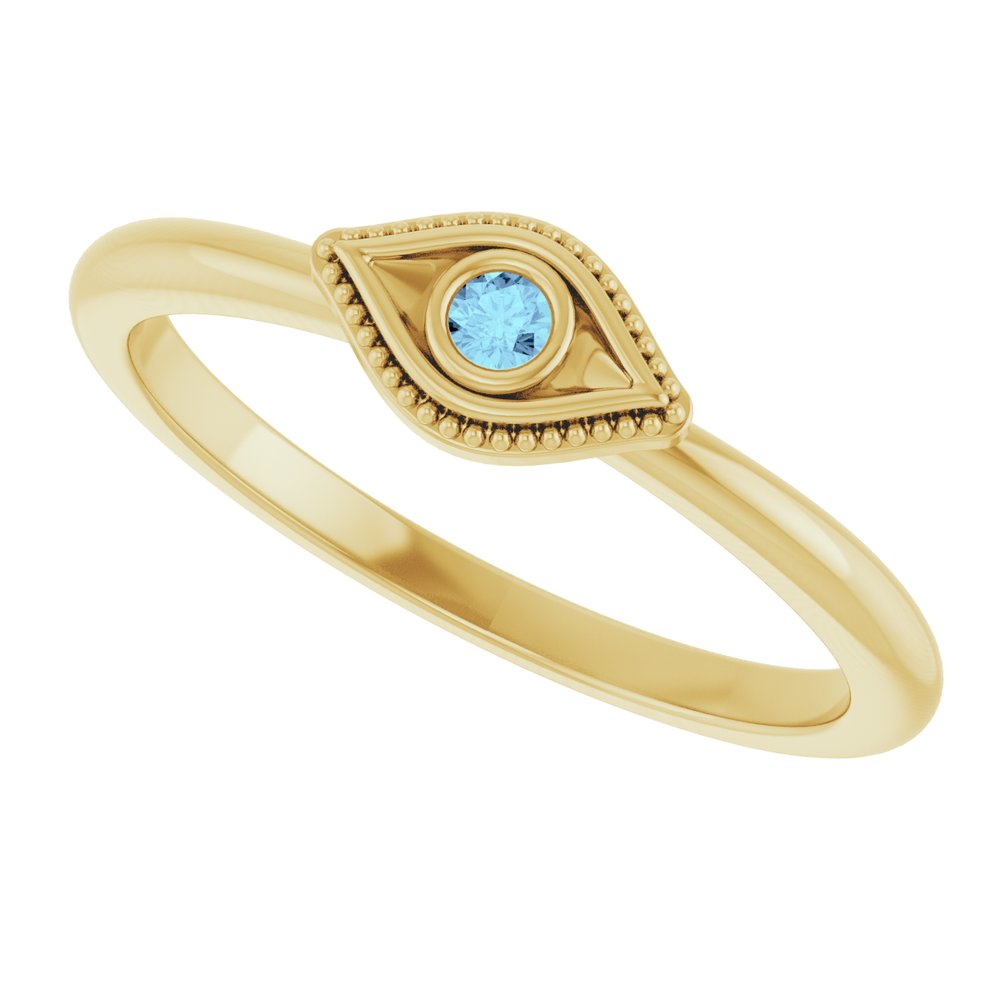 14K Yellow Natural Aquamarine Stackable Evil Eye Ring