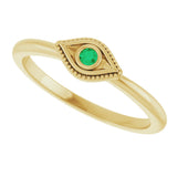 14K Yellow Natural Emerald Stackable Evil Eye Ring