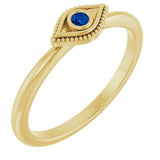 14K Yellow Lab-Grown Blue Sapphire Stackable Evil Eye Ring