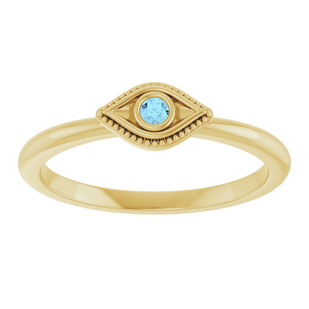 14K Yellow Natural Aquamarine Stackable Evil Eye Ring