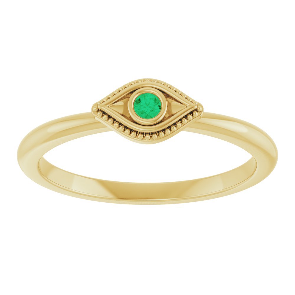 14K Yellow Natural Emerald Stackable Evil Eye Ring