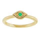 14K Yellow Natural Emerald Stackable Evil Eye Ring