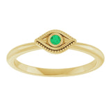 14K Yellow Natural Emerald Stackable Evil Eye Ring
