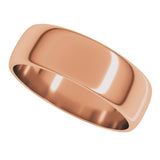 14K Rose Gold 6 mm Lightweight Half Round Band Size 11