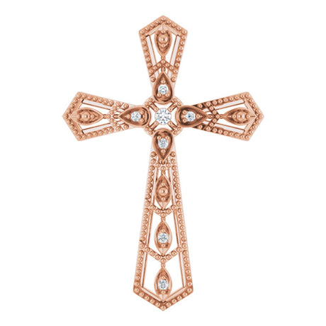 14K Rose Gold .025 CTW Natural Diamond Cross Pendant 