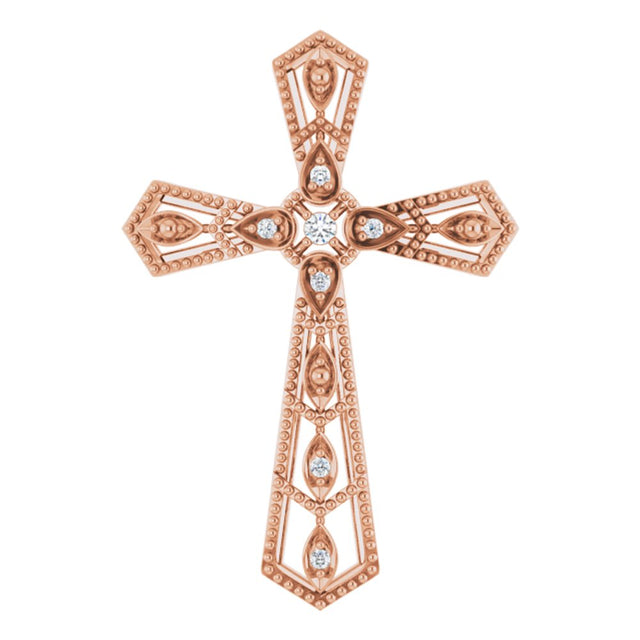 14K Rose Gold .025 CTW Natural Diamond Cross Pendant 