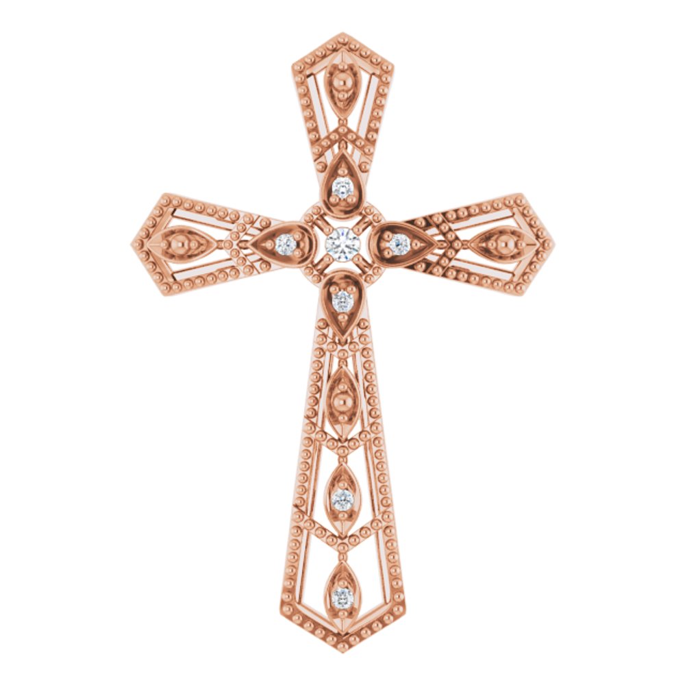 14K Rose Gold .025 CTW Natural Diamond Cross Pendant 