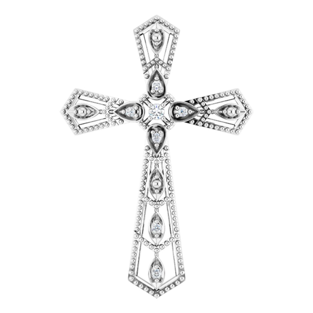 14K White Gold .025 CTW Natural Diamond Cross Pendant 