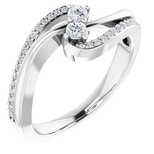 14K White 1/4 CTW Natural Diamond Two-Stone Ring