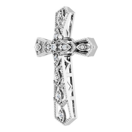 14K White .025 CTW Natural Diamond Cross Pendant