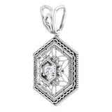 14K White .025 CT Natural Diamond Filigree Pendant