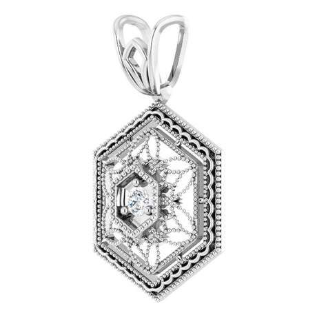 14K White .025 CT Natural Diamond Filigree Pendant