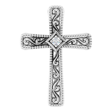 14K White Gold .01 CT Natural Diamond Cross Pendant 