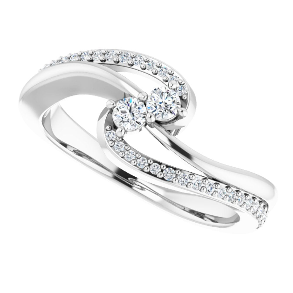 14K White 1/4 CTW Natural Diamond Two-Stone Ring