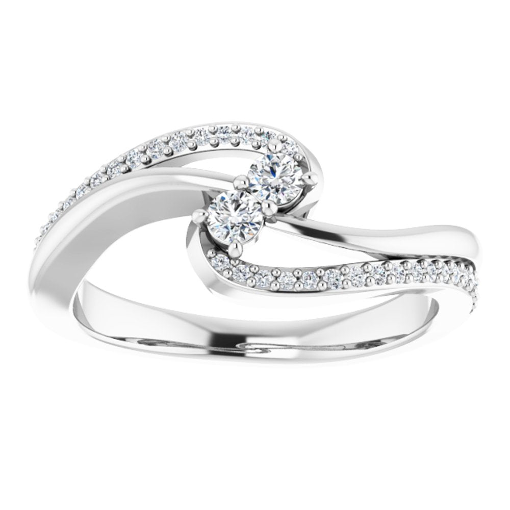 14K White 1/4 CTW Natural Diamond Two-Stone Ring