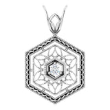 14K White .025 CT Natural Diamond Filigree Pendant