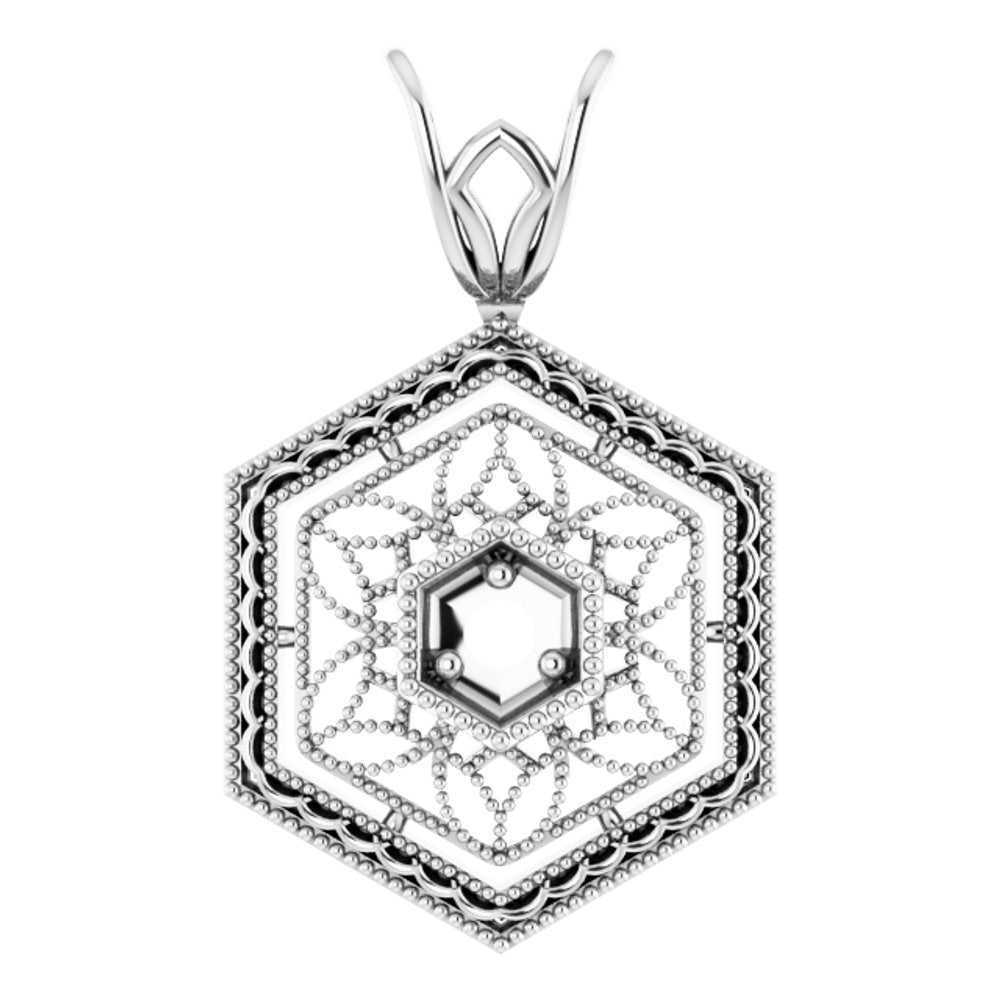 14K White 1.9 mm Round Filigree Pendant Mounting