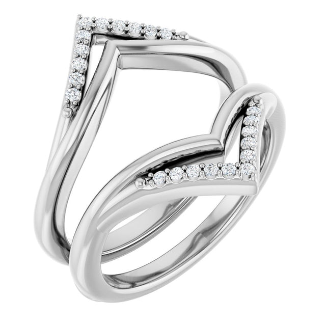 14K White 1/8 CTW Natural Diamond Double Row Ring Guard