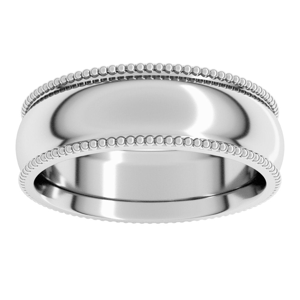 10K White Gold 6 mm Beaded Comfort-Fit Half Round Band Size 12
