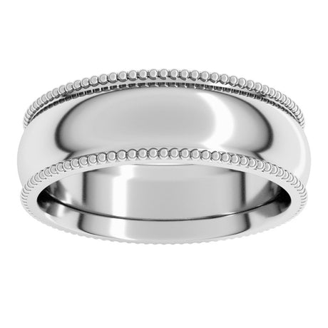 10K White Gold 6 mm Beaded Comfort-Fit Half Round Band Size 12