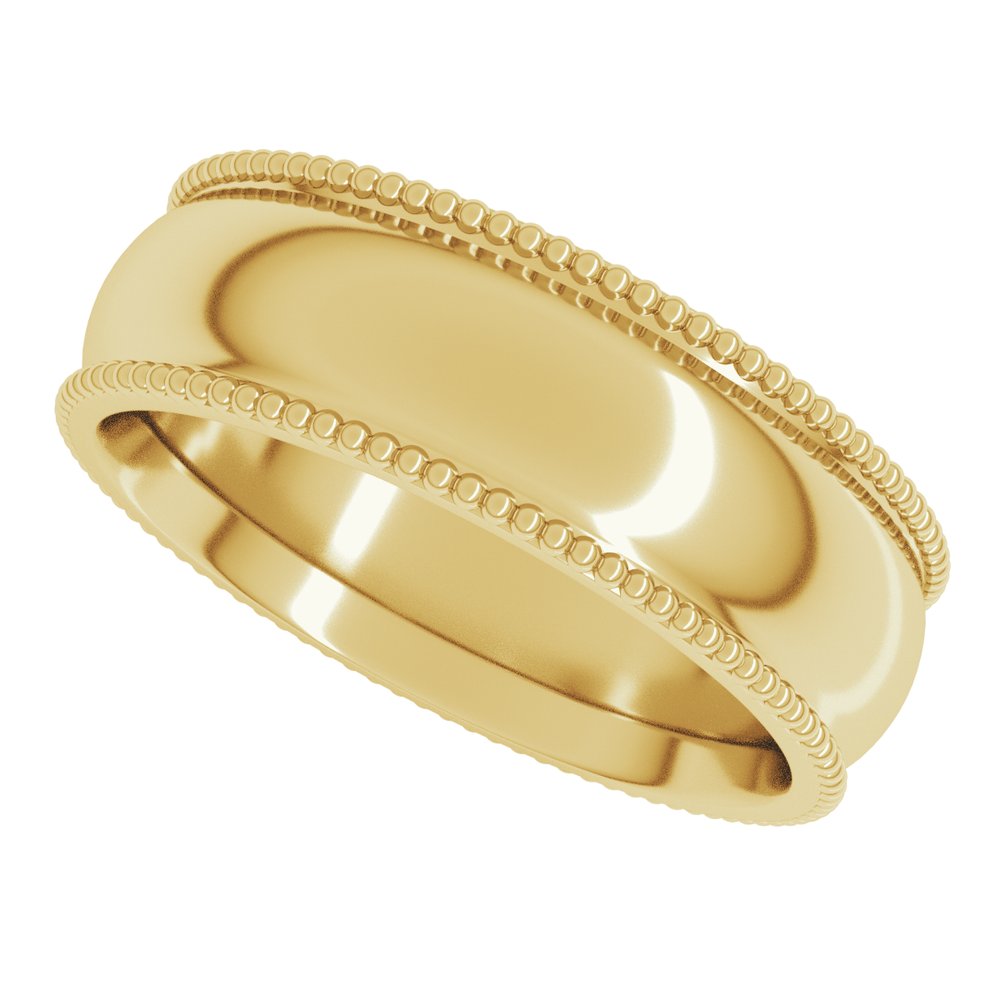 14K Yellow Gold 6 mm Beaded Comfort-Fit Half Round Band Size 9