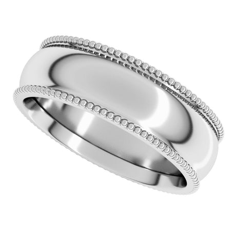 10K White Gold 6 mm Beaded Comfort-Fit Half Round Band Size 12
