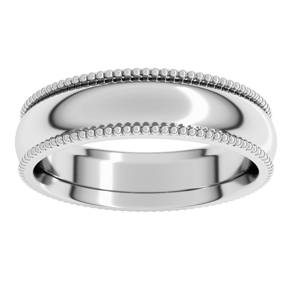 14K White Gold 5 mm Beaded Comfort-Fit Half Round Band Size 7.5