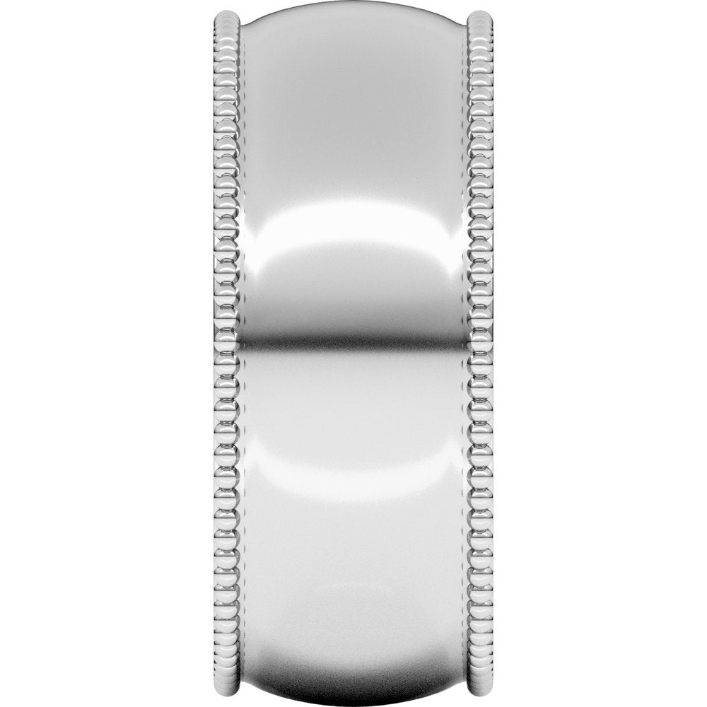 14K White 8 mm Beaded Comfort-Fit Half Round Band Size 8