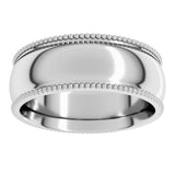 14K White 7 mm Beaded Comfort-Fit Half Round Band Size 9